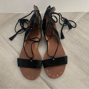 Madewell Lace Up Black Velvet Sandals